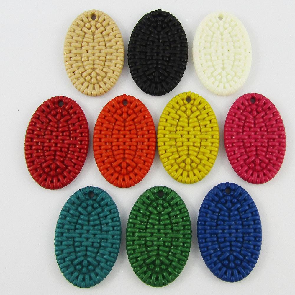 Bulk 10pcs Oval Imitation Rattan Charm Pendant Acrylic 34x22mm