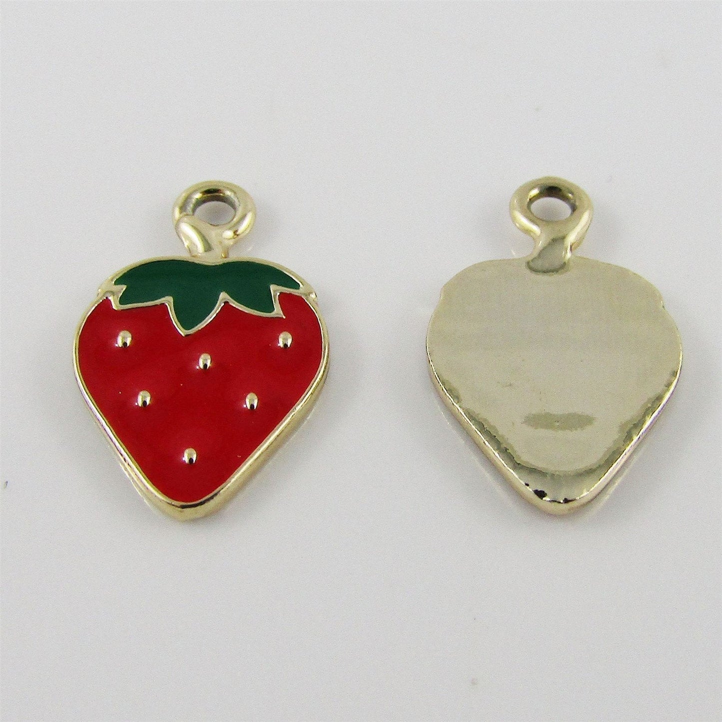 Bulk 10pce Enamel Strawberry Charm Pendant 20x13mm