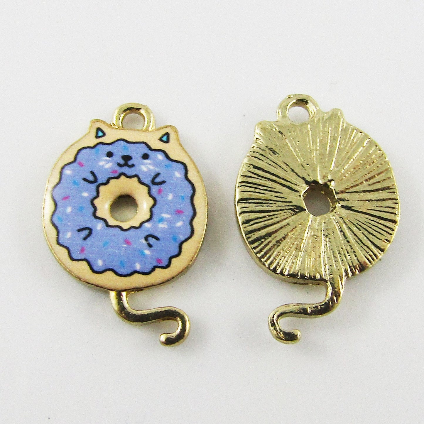 Bulk 10pce Enamel Donut Kitty Cat Charm Pendant Quicky Cat Blue 20x13mm