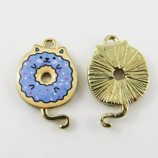 Bulk 10pce Enamel Donut Kitty Cat Charm Pendant Quicky Cat Blue 20x13mm