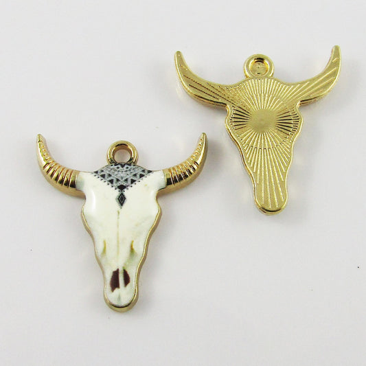 Bulk 10pce Enamel Diamond Long Horn Cattlehead Charm Pendant 22x21mm