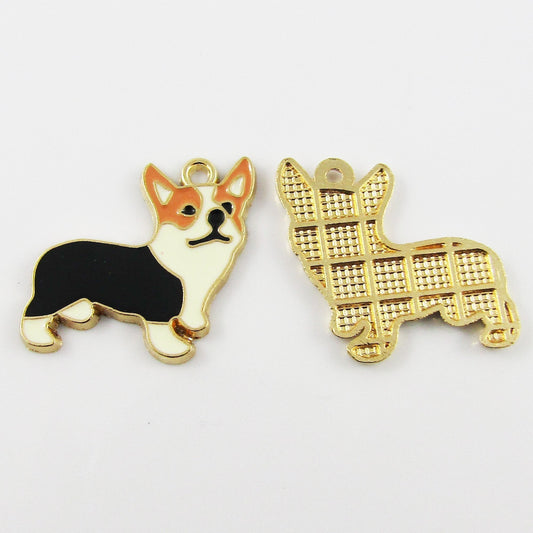 Bulk 10pce Enamel Corgi Dog Charm Pendant Black Royal Pet 23x25mm