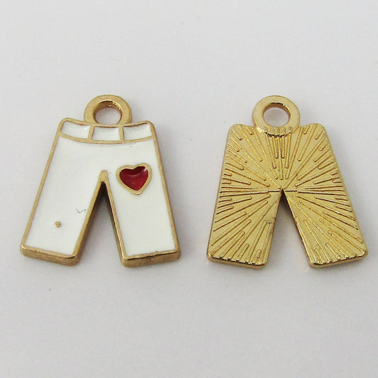 Bulk 10pce Enamel Heart Pants Charm Pendant Light Gold White 15x12mm