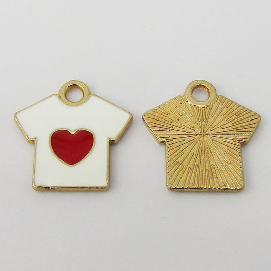 Bulk 10pce Enamel Heart T-Shirt Charm Pendant Light Gold White 16x16mm