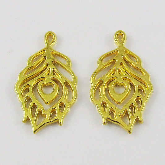 Bulk Peacock Feather Charm Pendant Gold 22.5x13mm Select Qty