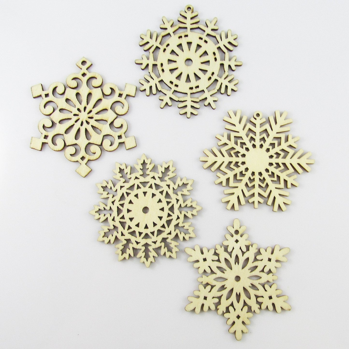 Bulk 10 Pieces Mixed Snowflake Charm Pendant Laser Cut Unfinished Wood 60-71mm