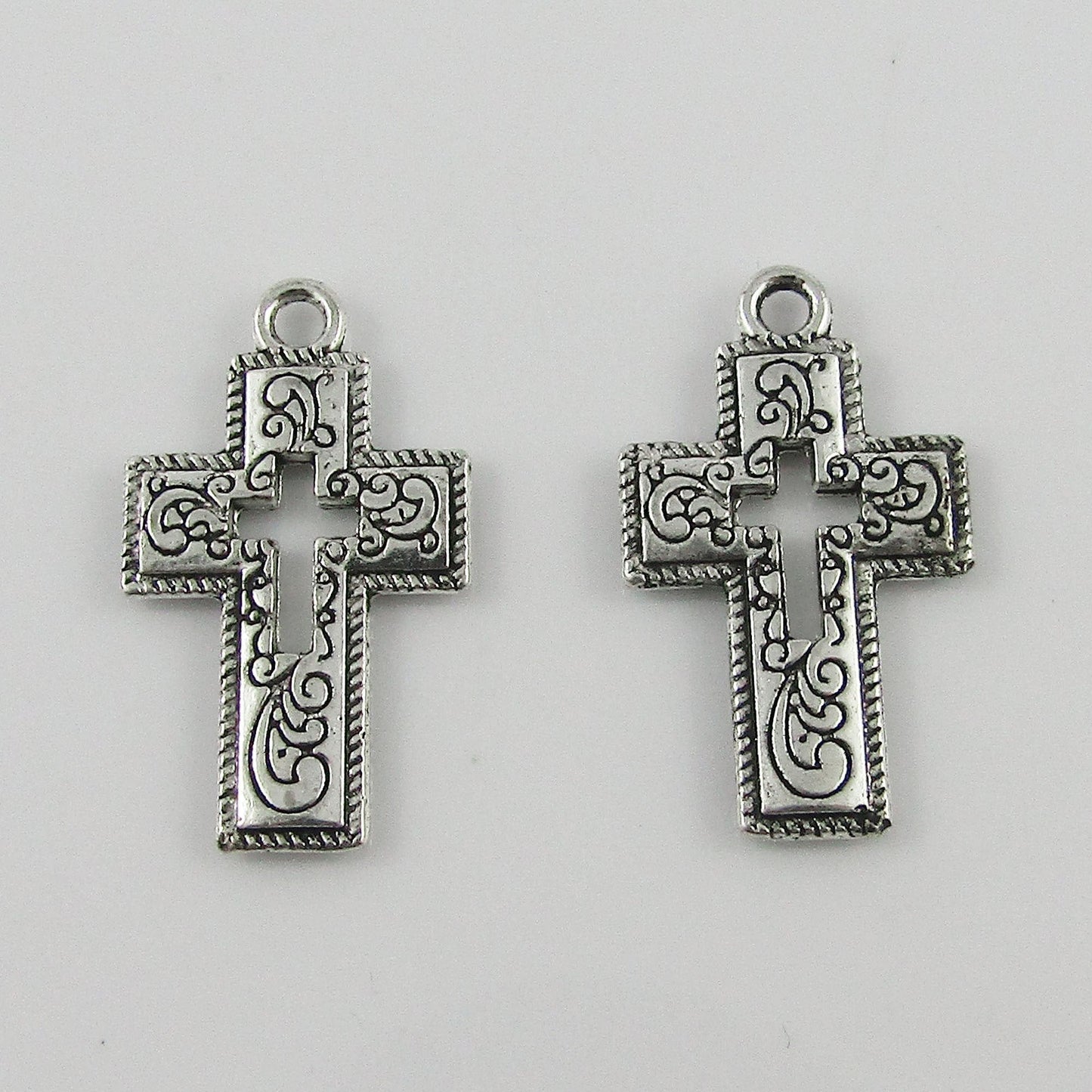 BULK Engraved Cross Charm Pendant Religious Cross 23x14mm Select Qty