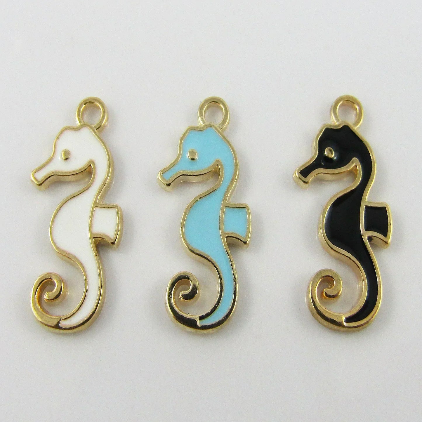Bulk 10pce Enamel Seahorse Charm Pendant 21x11mm Select Colour