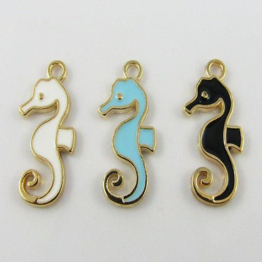 Bulk 10pce Enamel Seahorse Charm Pendant 21x11mm Select Colour