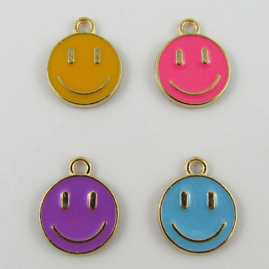 Bulk 10pce Enamel Smiley Face Charm Pendant 14x12mm Select Colour