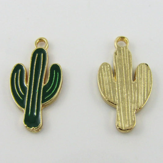 Bulk 10pce Enamel Cactus Charm Pendant Plants Nature 21x12mm
