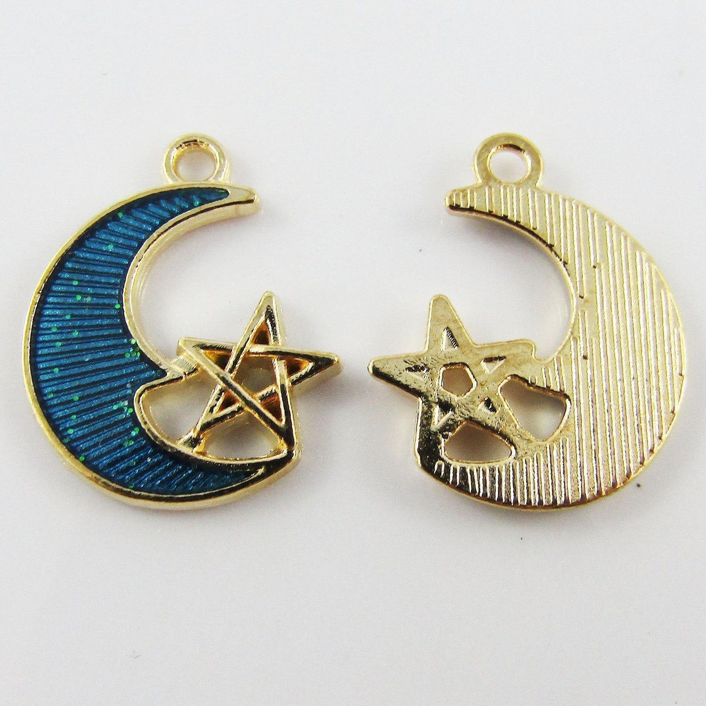 Bulk 10pce Enamel Glitter Blue Moon Star Alloy Charm Pendant 15x19mm