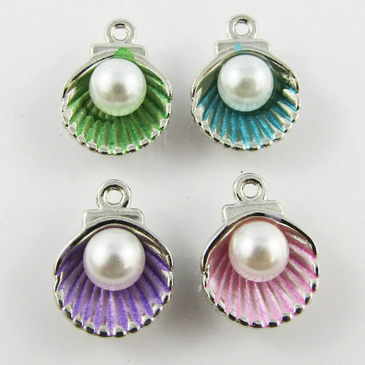 Bulk 10pce Enamel Clam Shell Pearl Bead Charm Pendant 12x15mm Select Colour