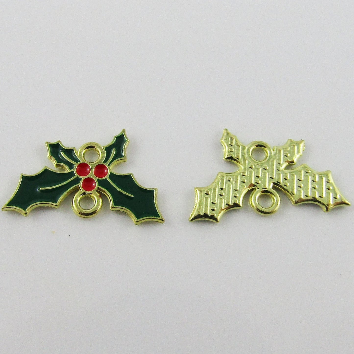 Bulk 10pce Enamel Holly Leaves Connector Charm Pendant Christmas 13x20mm
