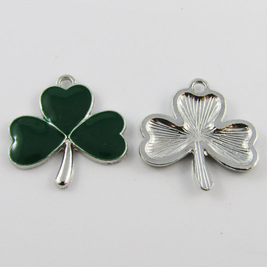 Bulk 6pce Enamel St Patricks Shamrock Charm Pendant Lucky Clover Leaf 23x22mm