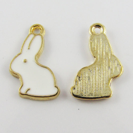 Bulk 10pce Enamel Mini Bunny Rabbit Charm Pendant Easter 17x11mm