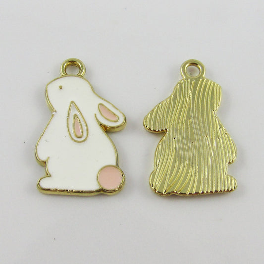 Bulk 10pce Enamel Cottontail Rabbit Charm Pendant Easter Bunny 22x13mm