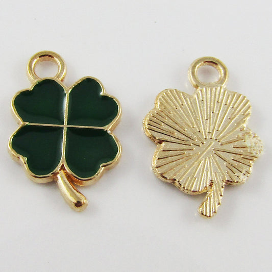 Bulk 10pce Enamel Four Leaf Clover Charm Pendant Good Luck 19x14mm