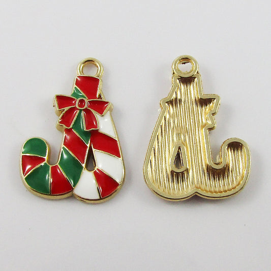 Bulk 10pce Enamel Double Candy Canes Charm Pendant Christmas Treats 24x16mm