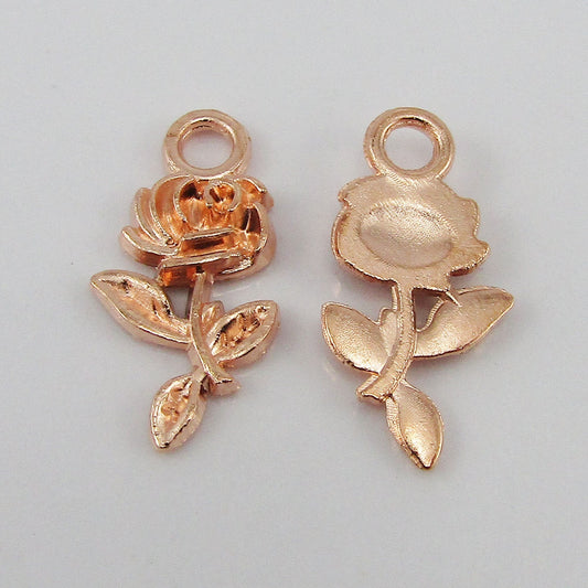 Bulk Rose Flower Charm Pendant Rose Gold Alloy 21x10.5x2.5mm Select Qty