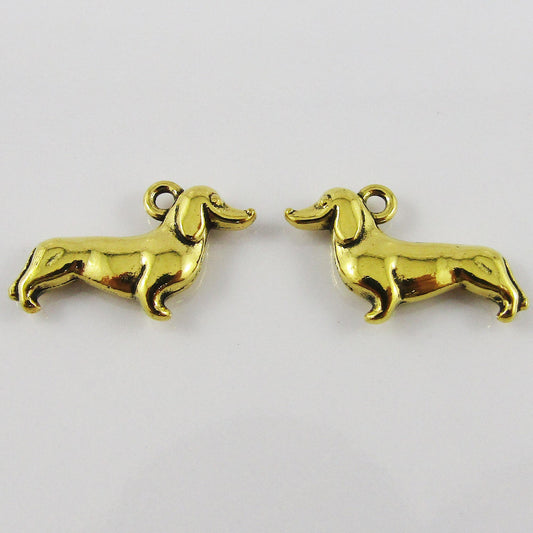 Bulk Dachshund Dog Charm Pendant Antique Gold 13x21x3.5mm Select Qty