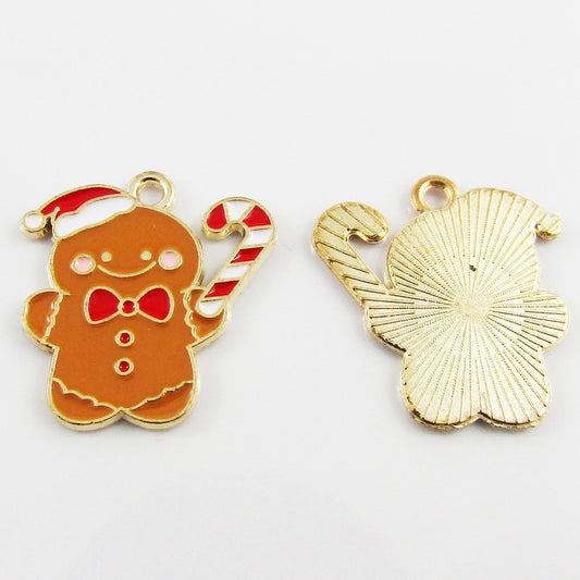 Bulk 10pce Enamel Gingerbread Person Charm Pendant Christmas Candy Cane 20x20mm