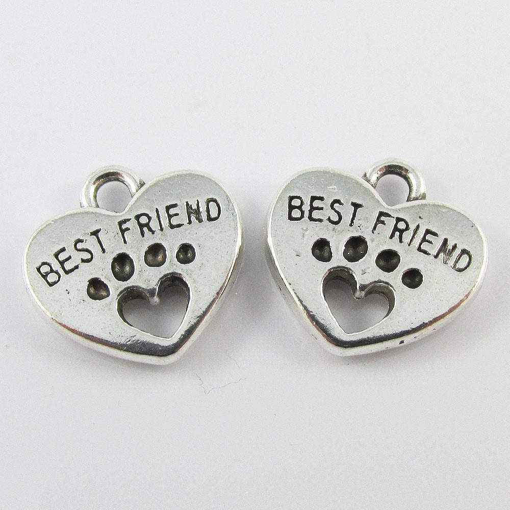 Bulk Best Friend Paw Print Heart Charm Pendant Pet Animal 15x15mm Select Qty