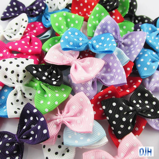 10pcs Grosgrain Ribbon Spotted Bows for Hair Clips DIY Craft 35x25mm Pick Colour