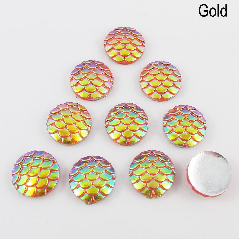 10pcs DIY Resin AB Mermaid Scale Cabochon 12mm Round Flat Back Select Colour