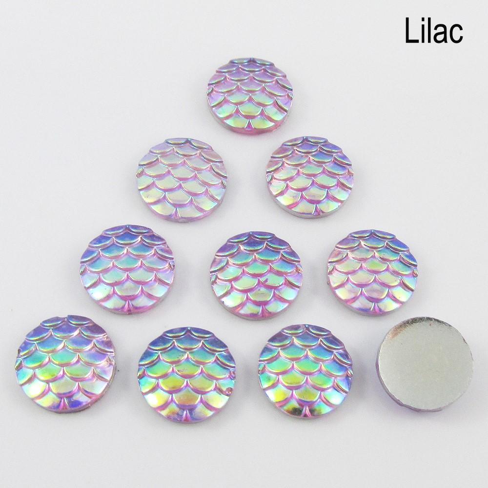 10pcs DIY Resin AB Mermaid Scale Cabochon 12mm Round Flat Back Select Colour