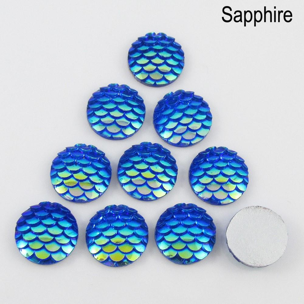 10pcs DIY Resin AB Mermaid Scale Cabochon 12mm Round Flat Back Select Colour