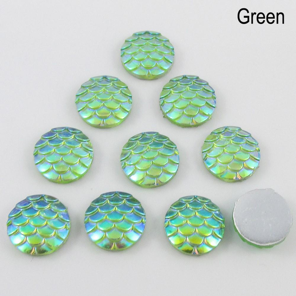 10pcs DIY Resin AB Mermaid Scale Cabochon 12mm Round Flat Back Select Colour