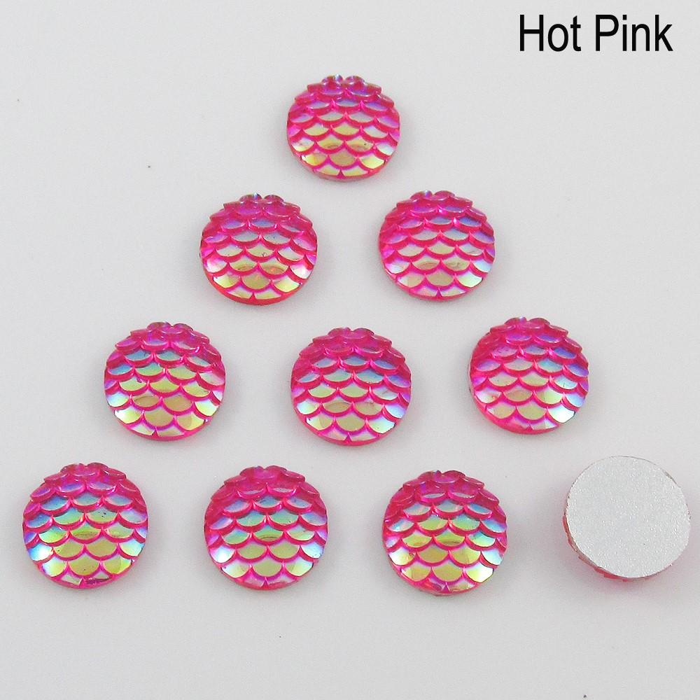 10pcs DIY Resin AB Mermaid Scale Cabochon 12mm Round Flat Back Select Colour