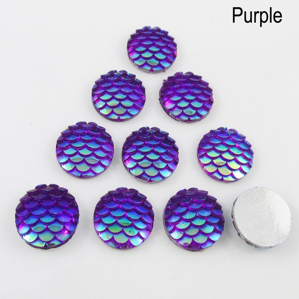 10pcs DIY Resin AB Mermaid Scale Cabochon 12mm Round Flat Back Select Colour