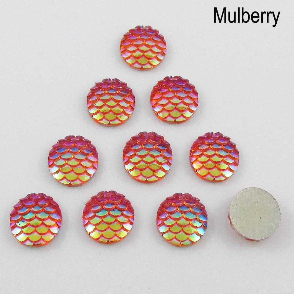 10pcs DIY Resin AB Mermaid Scale Cabochon 12mm Round Flat Back Select Colour