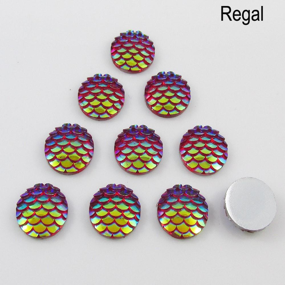10pcs DIY Resin AB Mermaid Scale Cabochon 12mm Round Flat Back Select Colour
