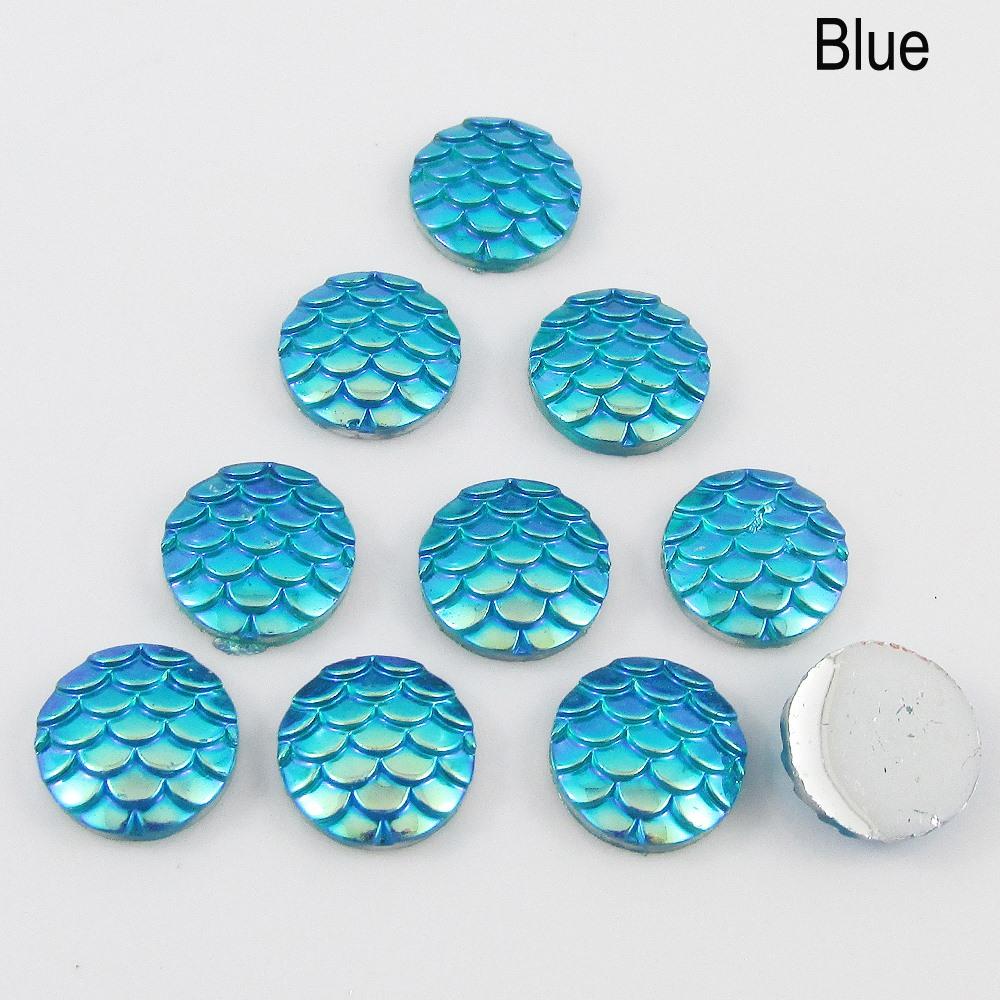 10pcs DIY Resin AB Mermaid Scale Cabochon 12mm Round Flat Back Select Colour