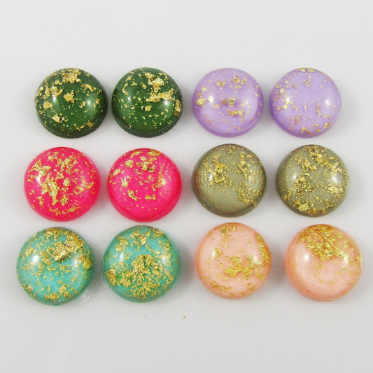 Resin Gold Foil Dome Cabochon 12mm Pick 10 or 20 pieces in random pairs