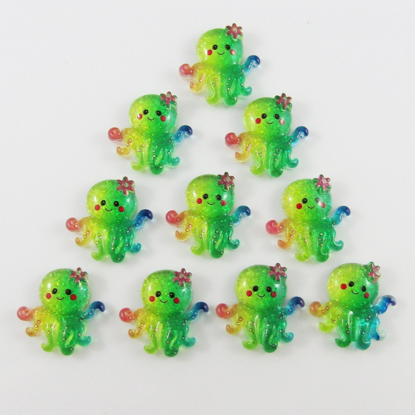 10pcs DIY Resin Glitter Rainbow Octopus Cabochon FB Hair Clips Scrapbooking etc