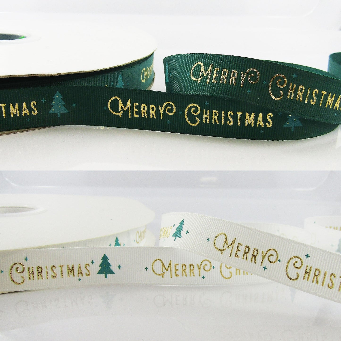 3metres Christmas Tree Merry Christmas Grosgrain Ribbon 16mm Green or White