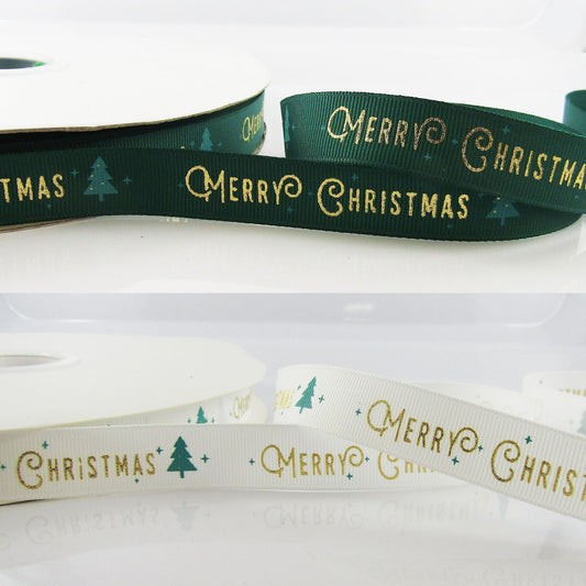 3metres Christmas Tree Merry Christmas Grosgrain Ribbon 16mm Green or White