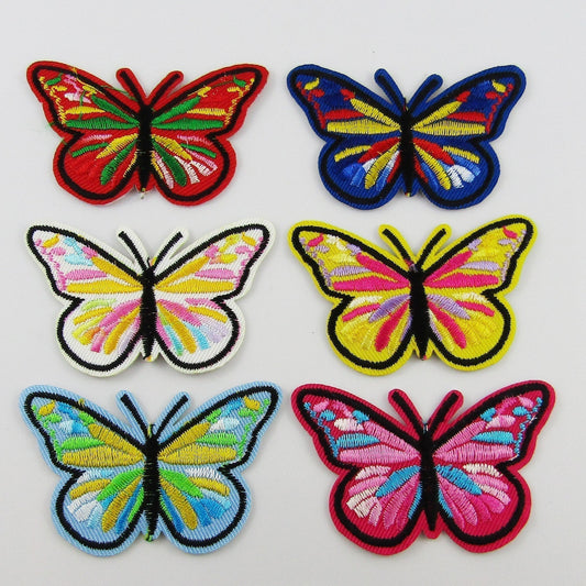 6pce Set Iron on / Sew On Butterfly Embroidery Cloth Patches PACK A 42x67mm
