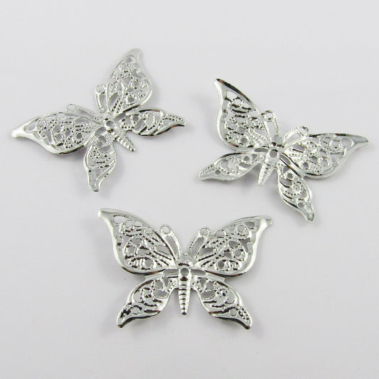 30pcs Filigree Butterfly Embellishments 26x39mm Craft Scrapbooking Silver