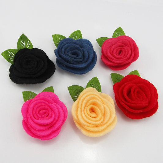5pcs Felt Rose Flower Cabochon Embellishment 45x35mm Select Colour