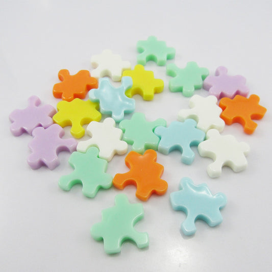 20pcs DIY Resin Puzzle Piece Cabochon Flat Back 16x16x3.5mm Cards Hair Clips