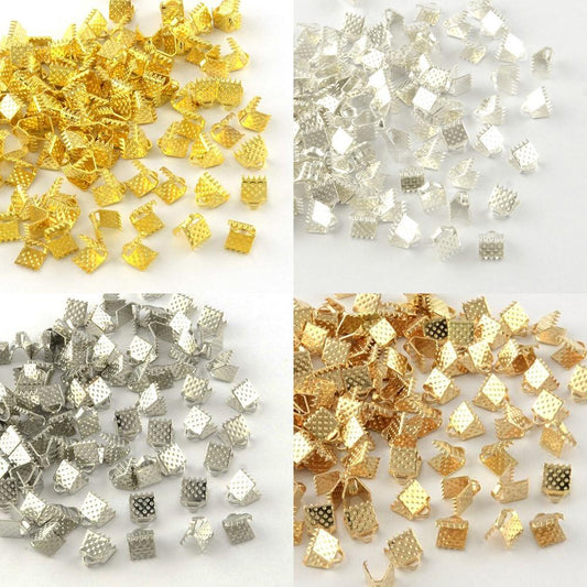 50 Sets (100pcs) Ribbon Cord Crimp End Caps with Loop Iron 6x7mm Select Colour