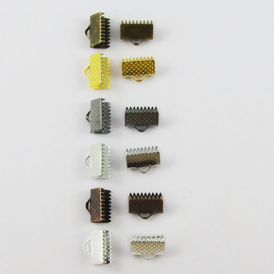 50 Pieces Ribbon Cord Crimp End Caps with Loop Iron 6x10mm Select Colour