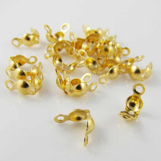 50pcs Clamshell Knot Cover Calotte Ends BRASS 7x4mm Hole 1mm Golden