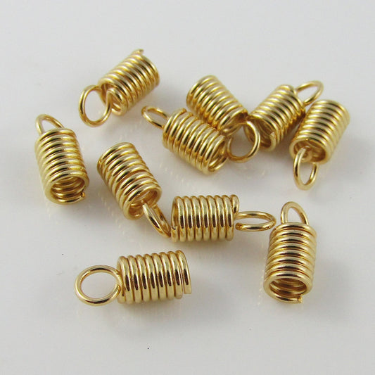 10pcs (5 Sets) Coil Cord Crimp Ends 10x4mm Fit 3mm Cords 18K Gold Plated SS