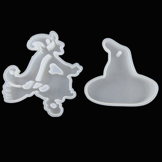 2pce Halloween Witch & Hat Pendant Set Silicone Casting Mould for Epoxy Resin
